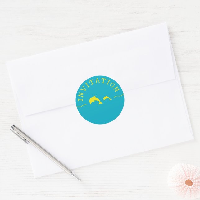 Dolphins Teal & Yellow Invitation Envelope Seal (Envelope)