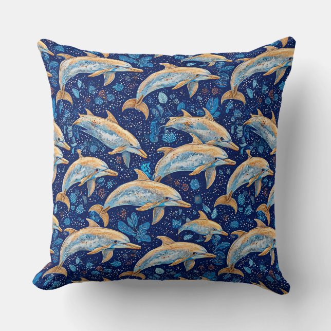 Dolphins vibrant pattern cushion (Front)