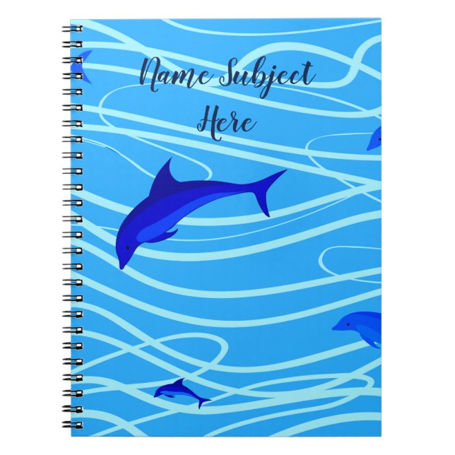 Dolphins & Water Personalise Add Your Name or Text Notebook (Front)