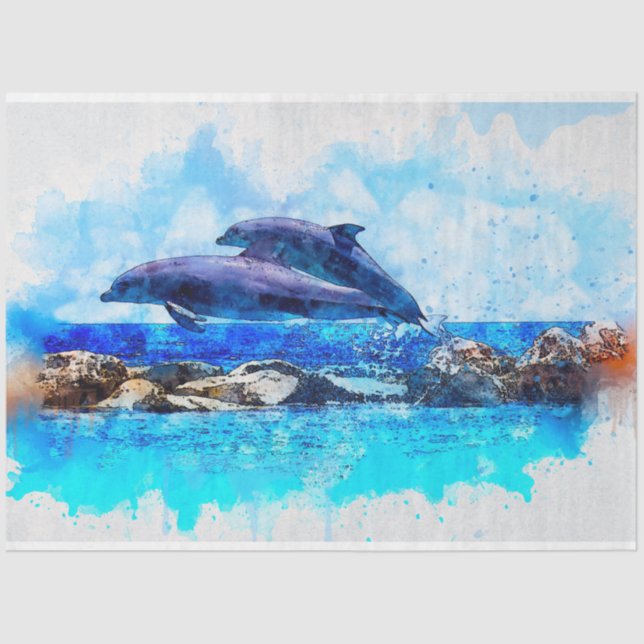 Dolphins Watercolor Art Decoupage Tissue Paper (Front)
