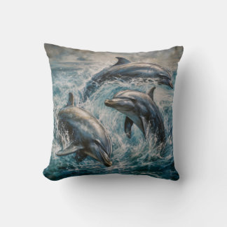 Dolphins Watercolor Painting Cushion