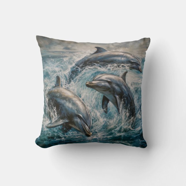 Dolphins Watercolor Painting Cushion (Front)