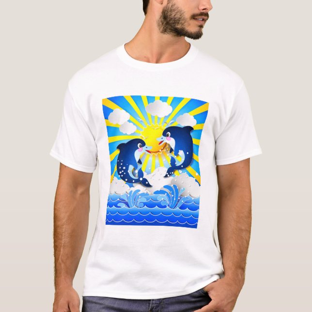 Dolphins with Sun Add Name Text Personalise T-Shirt (Front)