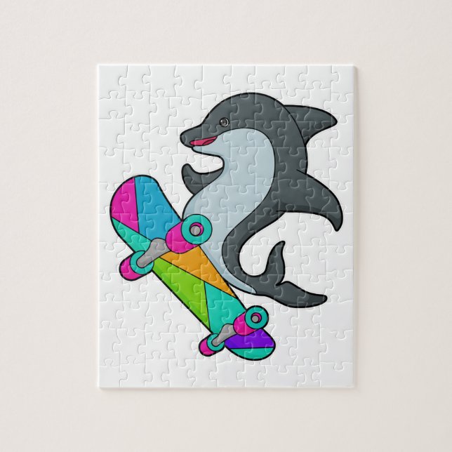 Dolpin as Skater with Skateboard Jigsaw Puzzle (Vertical)
