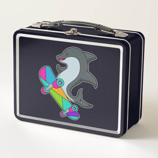 Dolpin as Skater with Skateboard Metal Lunch Box (Front)