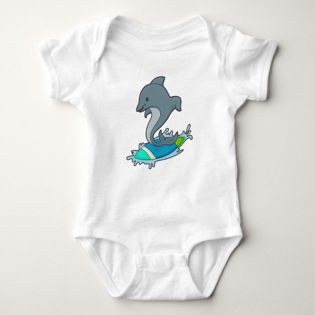 Dolpin as Surfer with Surfboard Baby Bodysuit (Front)