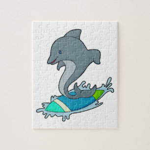 Dolpin as Surfer with Surfboard Jigsaw Puzzle