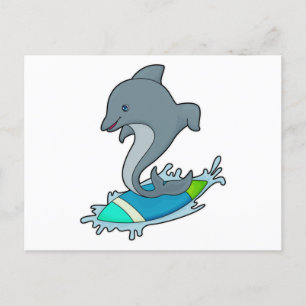 Dolpin as Surfer with Surfboard Postcard