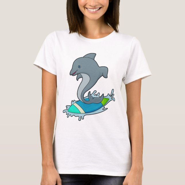 Dolpin as Surfer with Surfboard T-Shirt (Front)