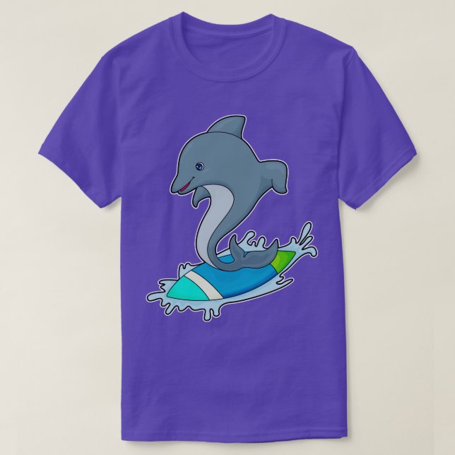 Dolpin as Surfer with Surfboard T-Shirt (Design Front)
