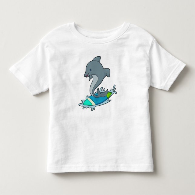 Dolpin as Surfer with Surfboard Toddler T-Shirt (Front)