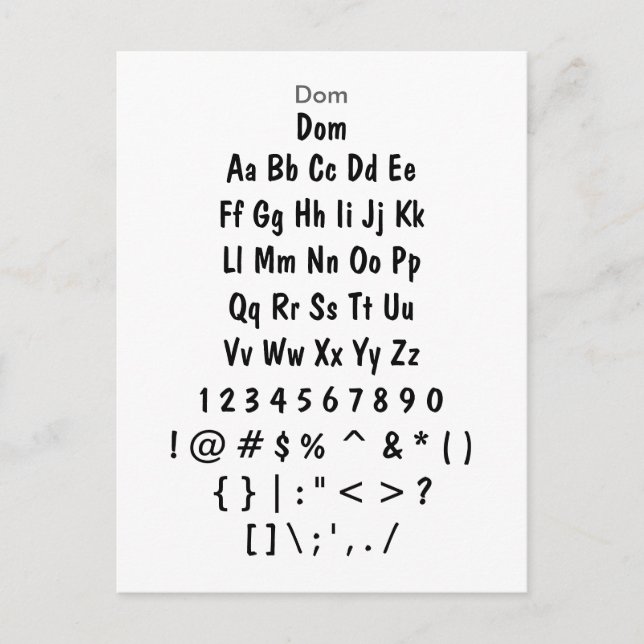 Dom - Zazzle Font Sampler Sheet Postcard (Front)