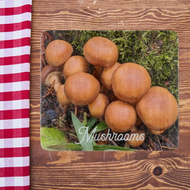 Dome Capped Brown Mushrooms Nature Photo Cutting Board (In Situ)