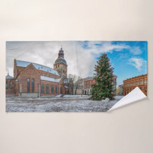 Dome square with Christmas tree in Riga Bath Towel
