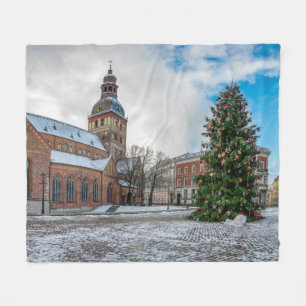 Dome square with Christmas tree in Riga Fleece Blanket