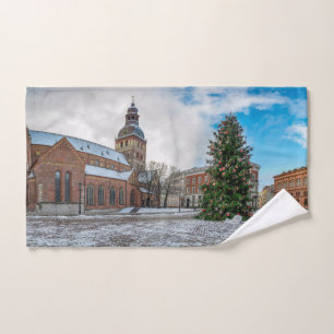 Dome square with Christmas tree in Riga Hand Towel
