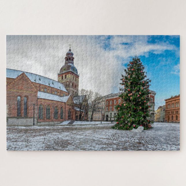 Dome square with Christmas tree in Riga Jigsaw Puzzle (Horizontal)