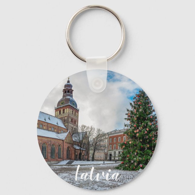 Dome square with Christmas tree in Riga Key Ring (Front)