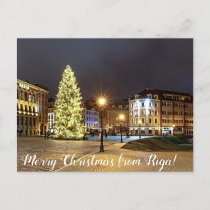 Dome Square with Christmas tree in Riga Postcard