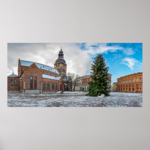 Dome square with Christmas tree in Riga Poster