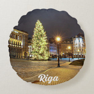 Dome Square with Christmas tree in Riga Round Cushion
