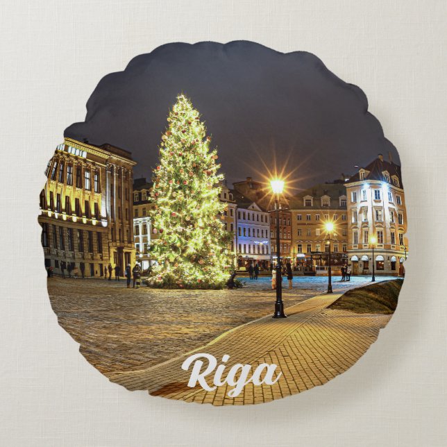 Dome Square with Christmas tree in Riga Round Cushion (Front)