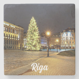 Dome Square with Christmas tree in Riga Stone Coaster