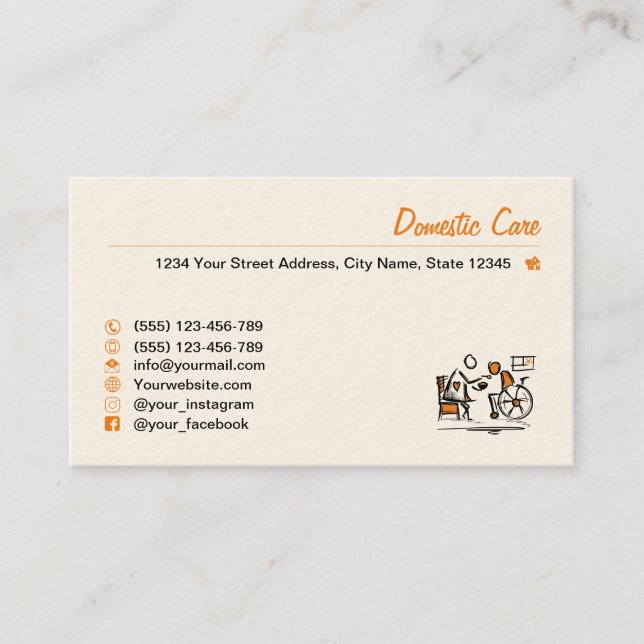 Domestic care. Home care. domiciliary care service Business Card (Front)