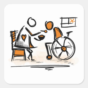 Domestic/Domiciliary care. Person in a wheelchair Square Sticker