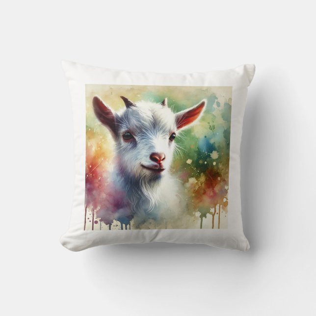 Domestic Goat 300724AREF118 - Watercolor Cushion (Front)