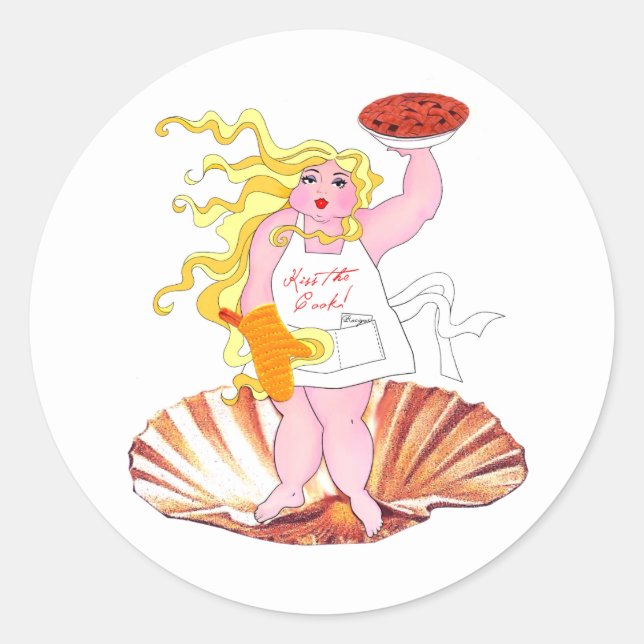 "Domestic Goddess" - Kiss the Cook! Classic Round  Sticker (Front)