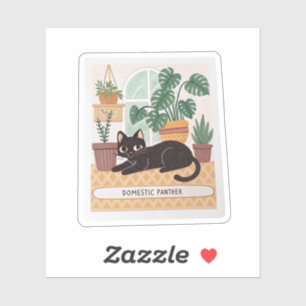 Domestic Panther Sticker Black Cat with Housepla