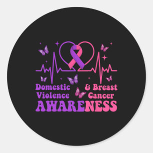 Domestic Violence &amp; Breast Cancer Awareness Mo Classic Round Sticker
