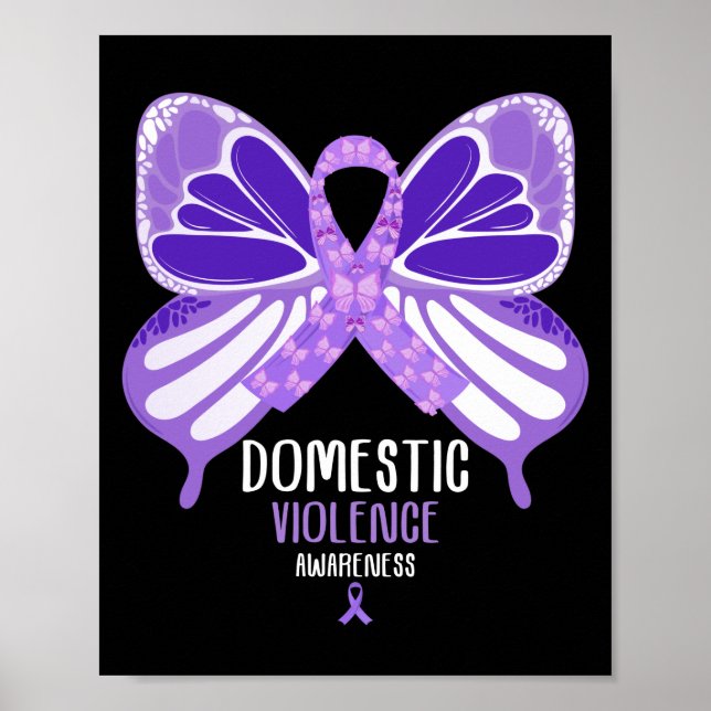 Domestic Violence Purple Ribbon Butterfly Poster (Front)