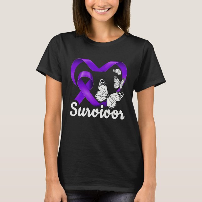 Domestic Violence Survivor purple heart butterflie T-Shirt (Front)