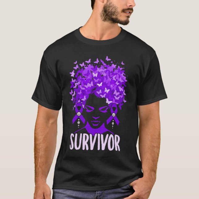 Domestic Violence Women purple butterflies Survivo T-Shirt (Front)