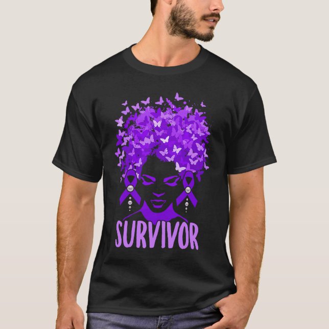 Domestic Violence Women purple butterflies Survivo T-Shirt (Front)