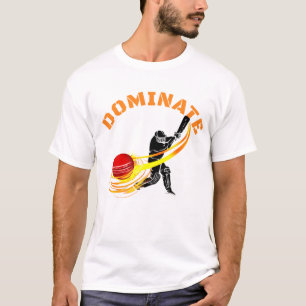 Dominate Cricket Sports Player Fireball Graphic T-Shirt