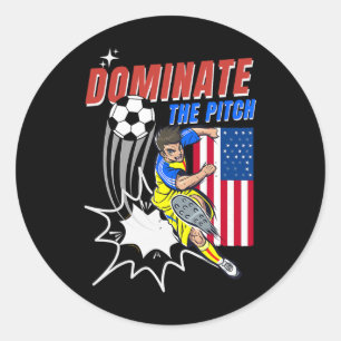 Dominate The Pitch Soccer Player Action Usa Flag D Classic Round Sticker