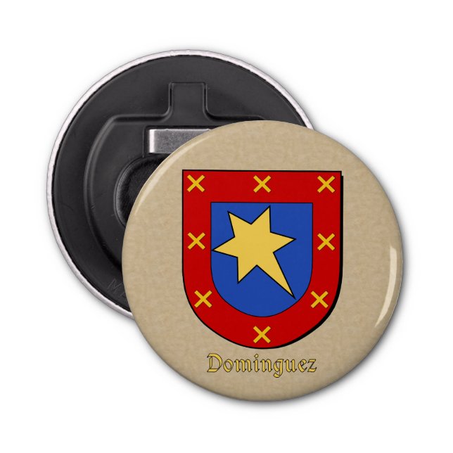 Dominguez Heraldic Arms on Parchment Style Back Bottle Opener (Front)