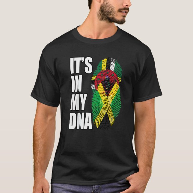 Dominica And Jamaican Mix Dna Flag T-Shirt (Front)