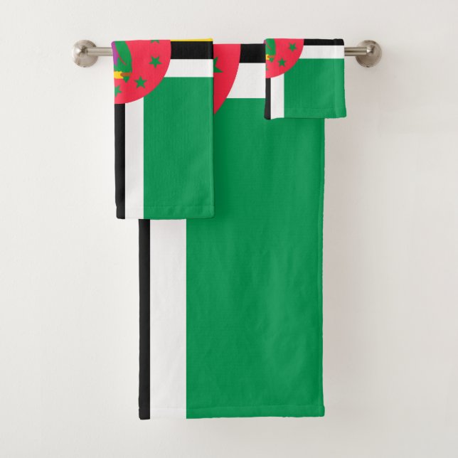 Dominica flag bath towel set (Insitu)