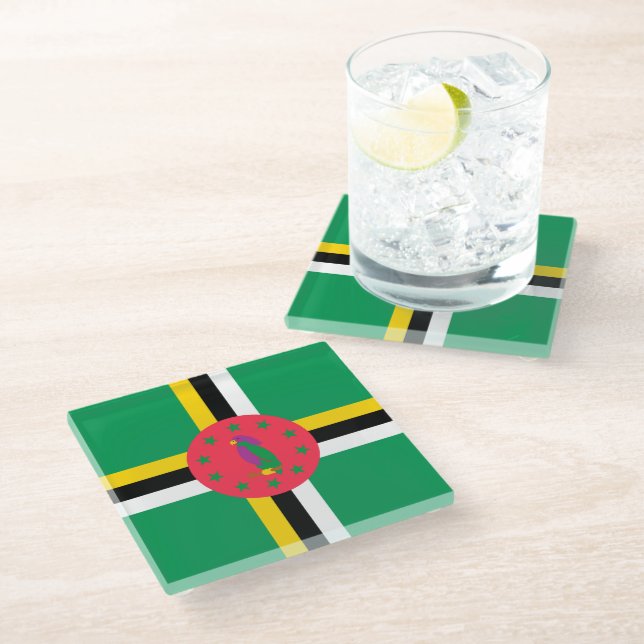 Dominica flag glass coaster (Angled)