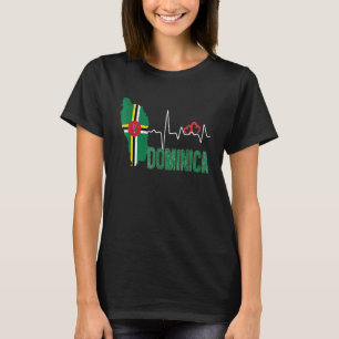 Dominica Flag Map Heartbeat For Dominican Pride T-Shirt
