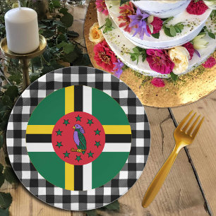 Dominica Plate, buffalo plaid & Dominica Flag Paper Plate