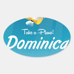 Dominica retro travel poster. oval sticker