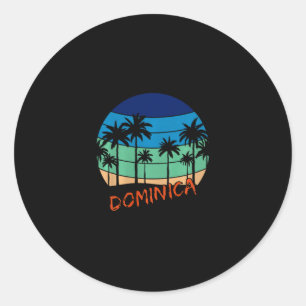 Dominica Retro Vintage Sunset Beach Design Premium Classic Round Sticker