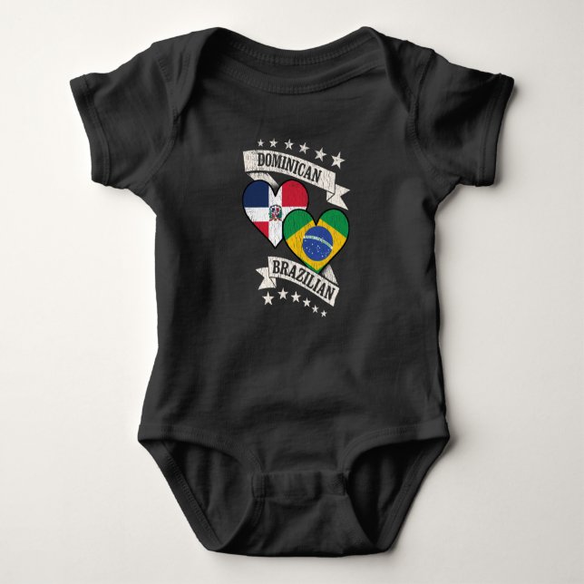 Dominican Brazilian Heart Flags Dominican Republic Baby Bodysuit (Front)