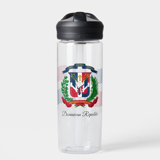 Dominican Coat of Arms, Flag, Dominican Republic Water Bottle (Front)