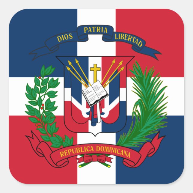 Dominican Flag & Coat of Arms, Dominican Republic Square Sticker (Front)